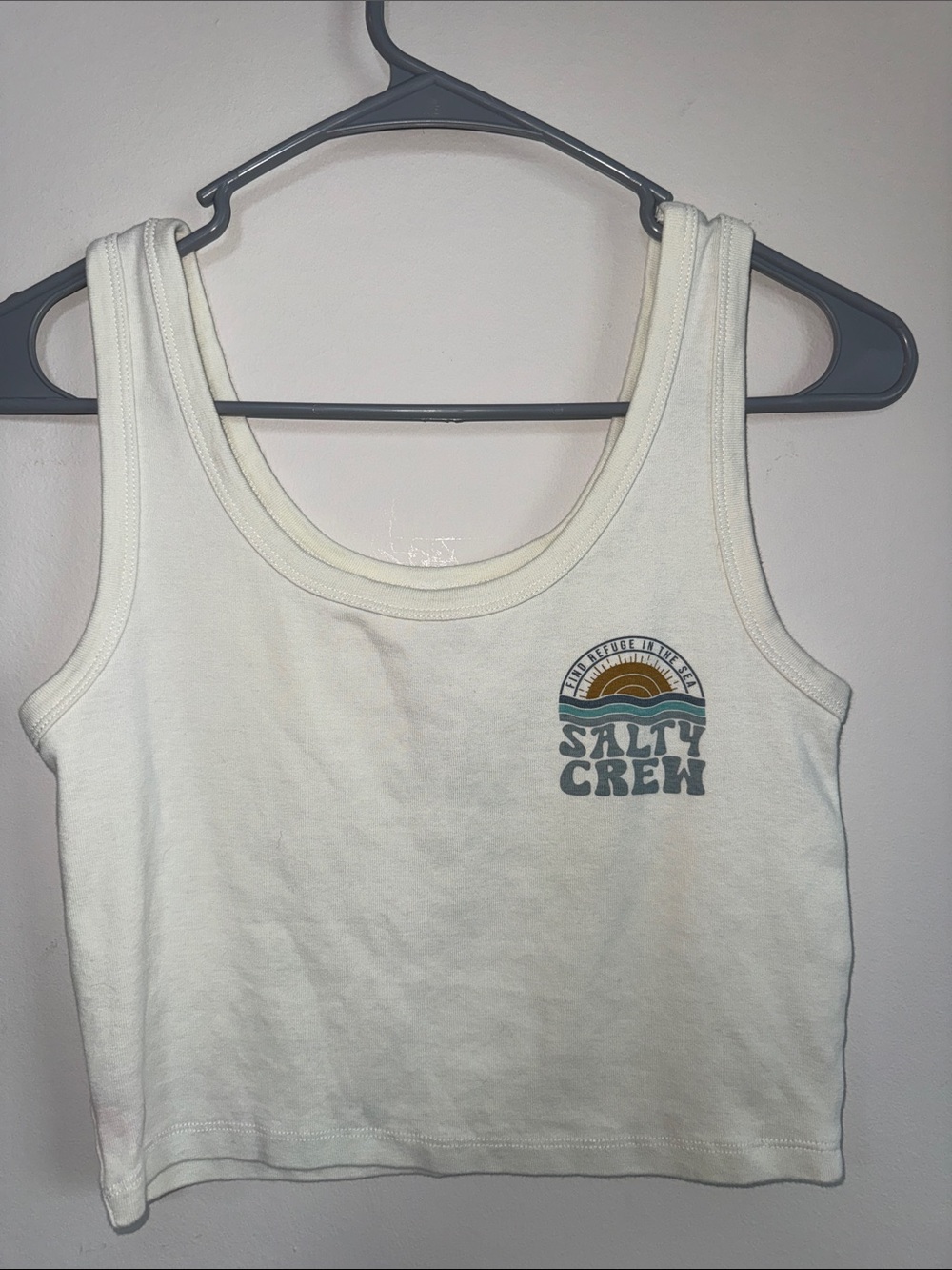 Salty Crew Cream Crop Tank with Retro Sunset Graphic